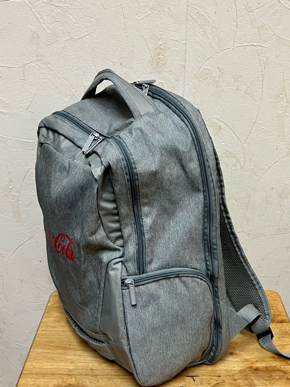 Coca Cola Gray Backpack with Red Script Logo - Picture 3 of 10